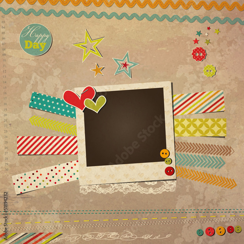 Scrap template of vintage worn design with photo frame