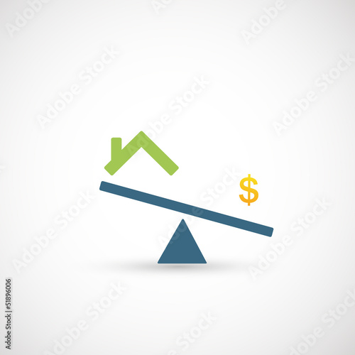 seesaw with dollar symbol and house icon vector