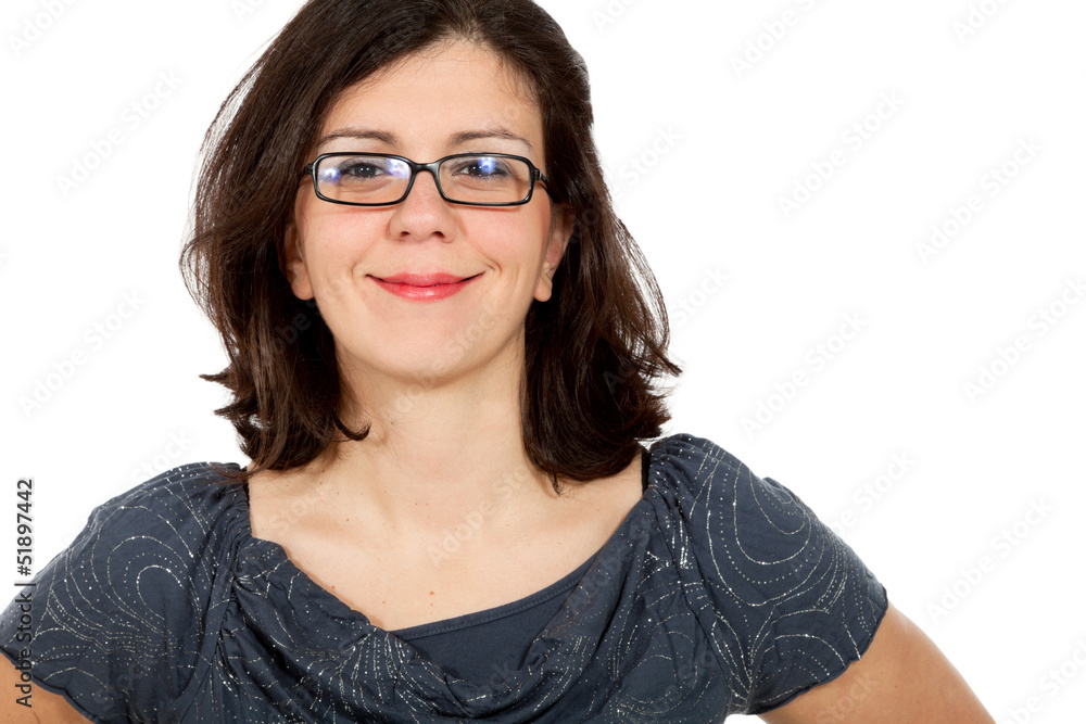 nice woman with eyeglasses, portrait in studio
