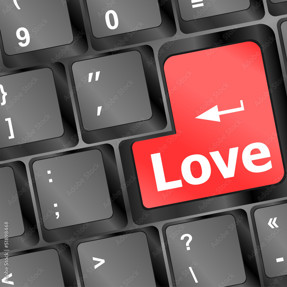 Modern keyboard with love text. Social network concept Modern keyboard with love text. Social network concept