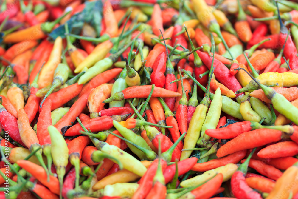 Chilli peppers on market stall