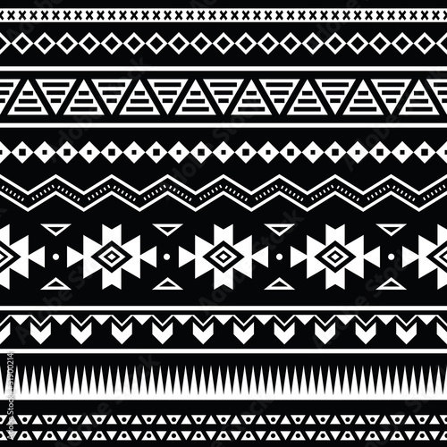 Aztec seamless pattern, tribal black and white background