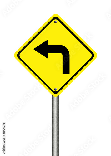 Turn left yellow traffic sign