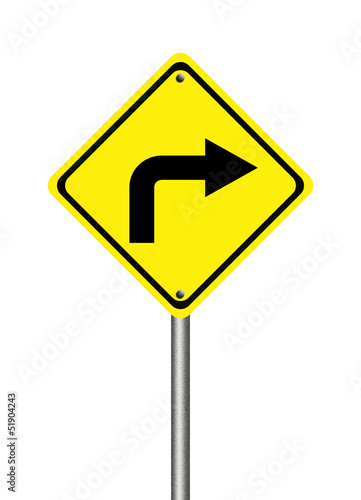 Turn right yellow traffic sign