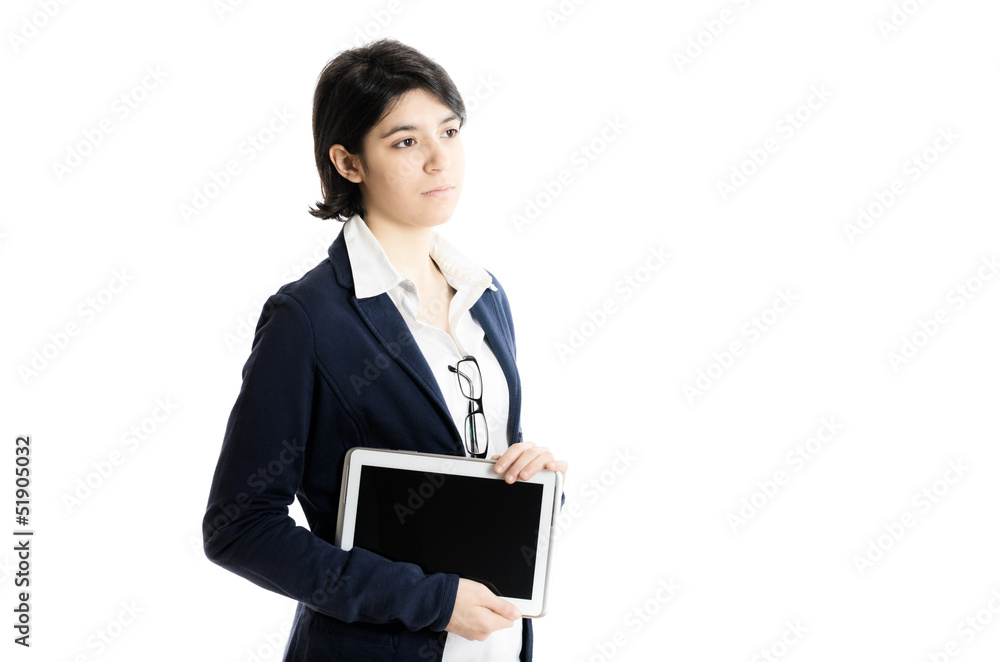Young Businesswoman with tablet isolated on white background Young Businesswoman with tablet isolated on white background