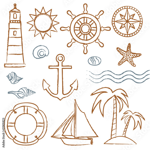 Hand drawn sea symbols set 2