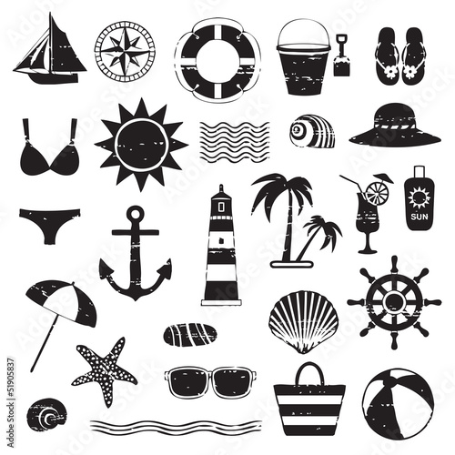 Scratched sea symbols set