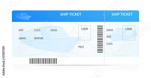 Vector Ship ticket template (layout) with silhouette. Cruise