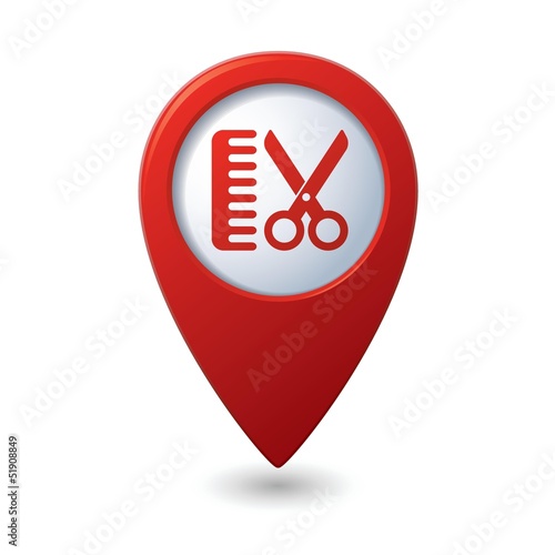 Map pointer with hair salon icon