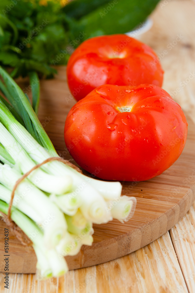 vegetables for salad, tomatoes and onions vegetables for salad, tomatoes and onions