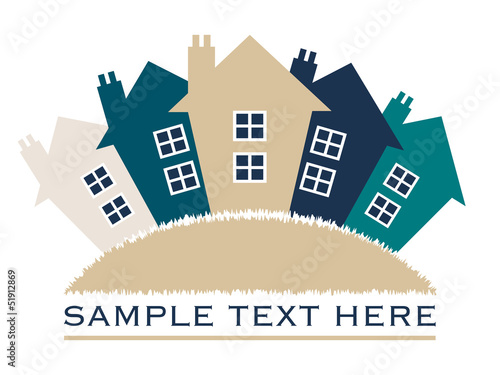 Houses or real estate on a grass hill vector design.