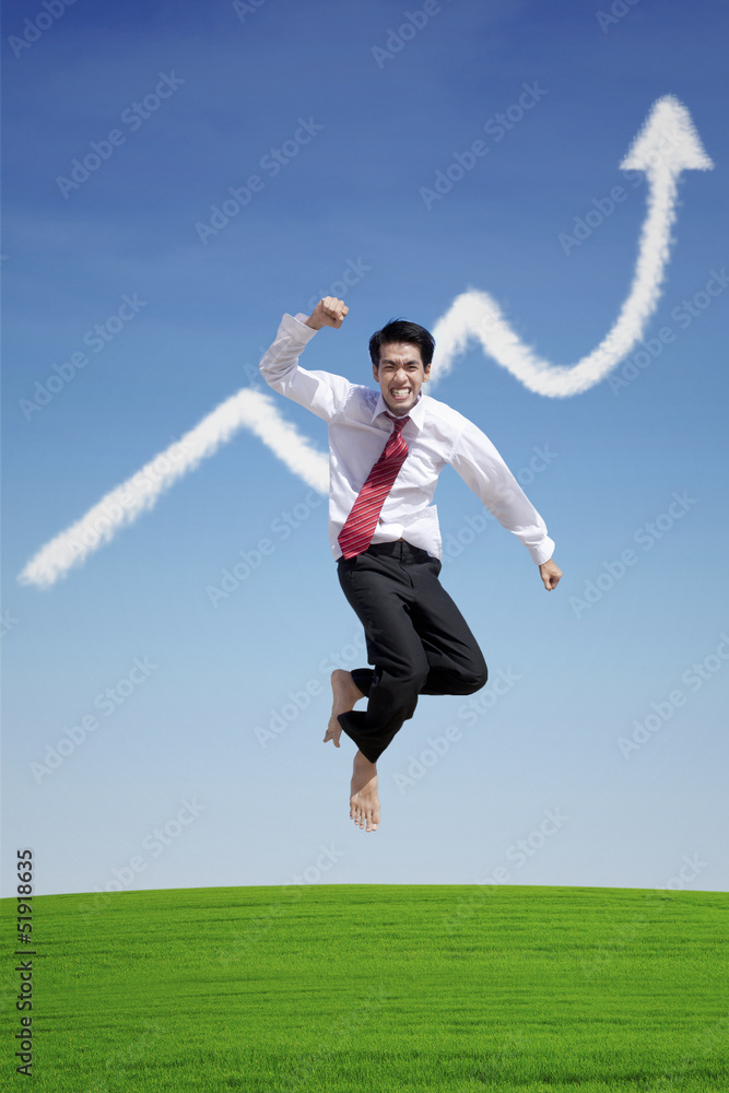 Businessman success jump on profit graph cloud Businessman success jump on profit graph cloud