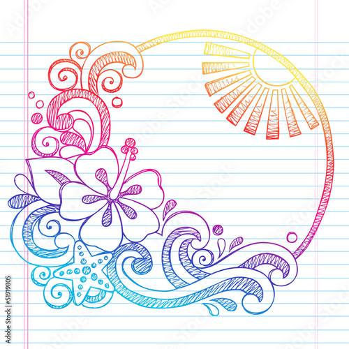 Hibiscus Tropical Flower Summer Vacation Sketchy Doodle Vector