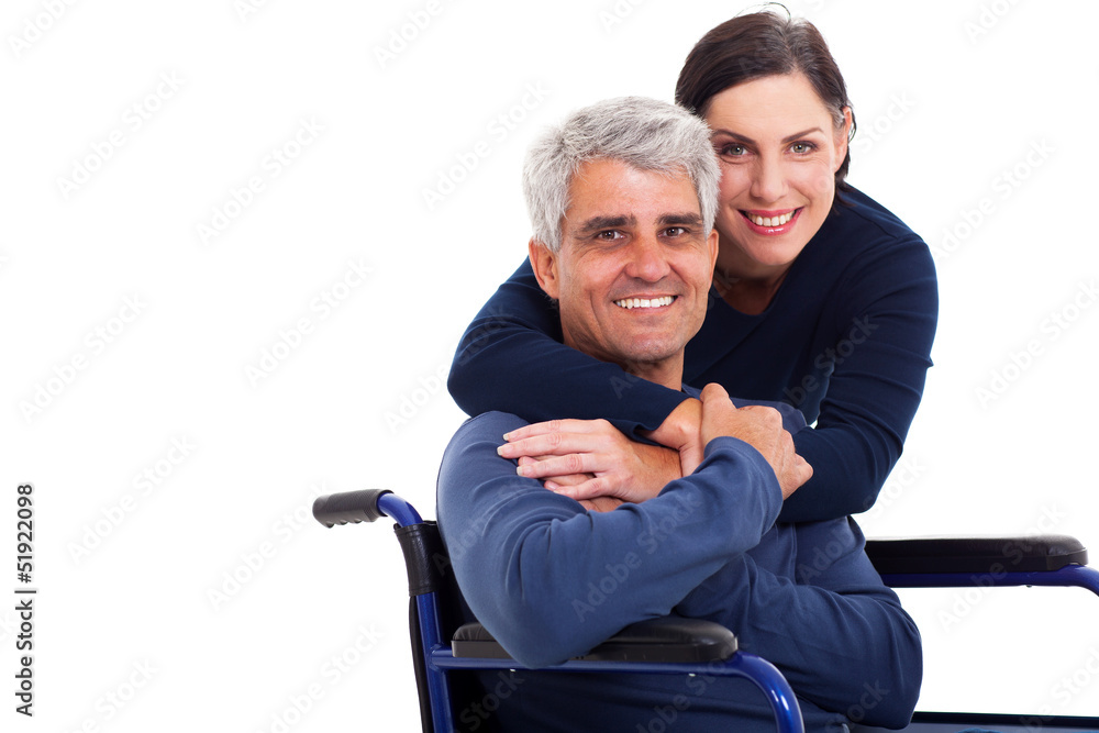 loving supportive wife hugging handicapped husband loving supportive wife hugging handicapped husband