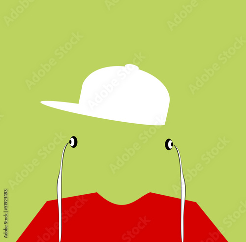 young person wearing earphones and hat backwards
