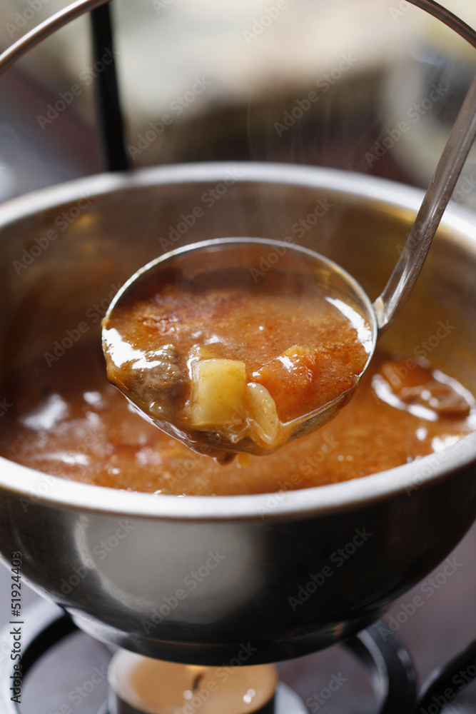 Traditional Hungarian homemade hot goulash soup Traditional Hungarian homemade hot goulash soup