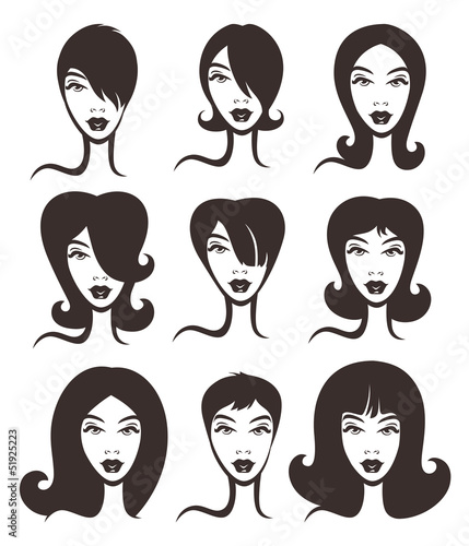 vector collection of woman faces and hairstyles