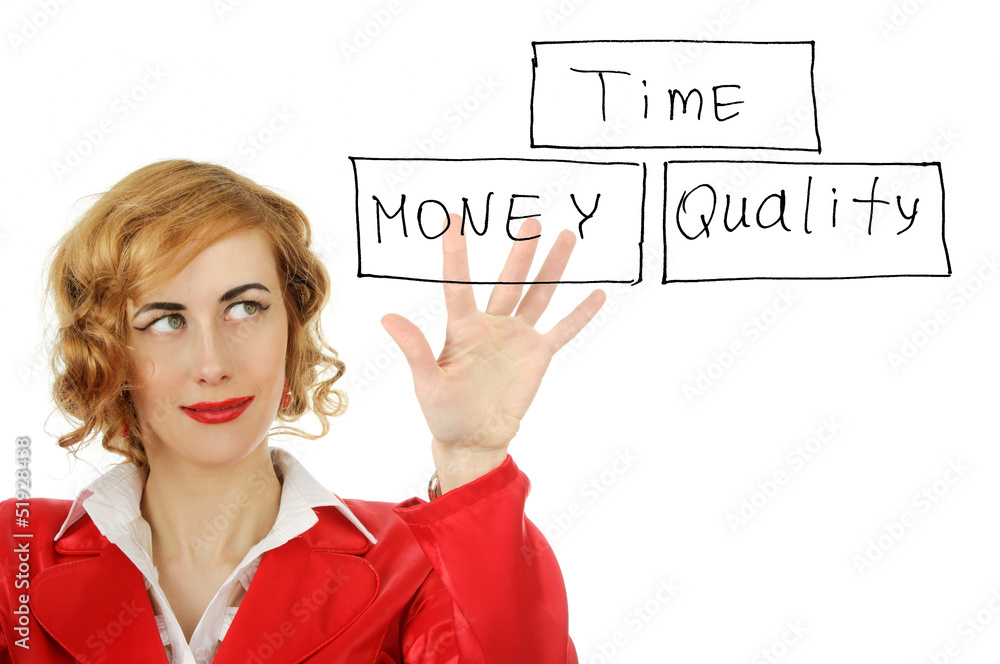 Business woman draws on a transparent board Business woman draws on a transparent board