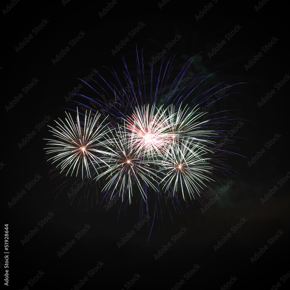 Group firework style explode on night sky. Group firework style explode on night sky.