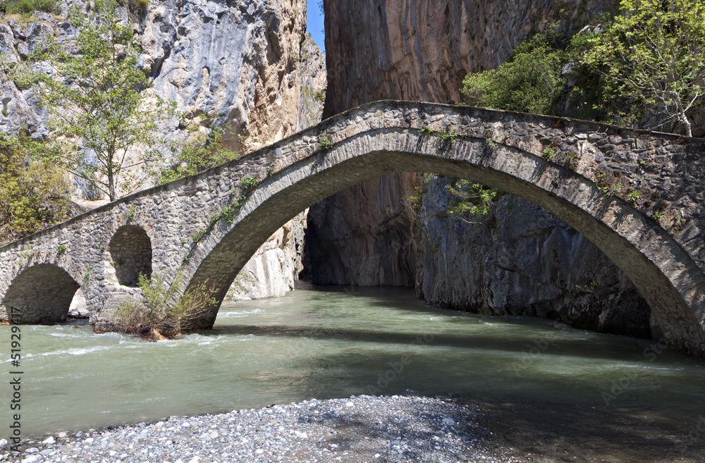Portitsa gorge and the old stone bridge in Greece