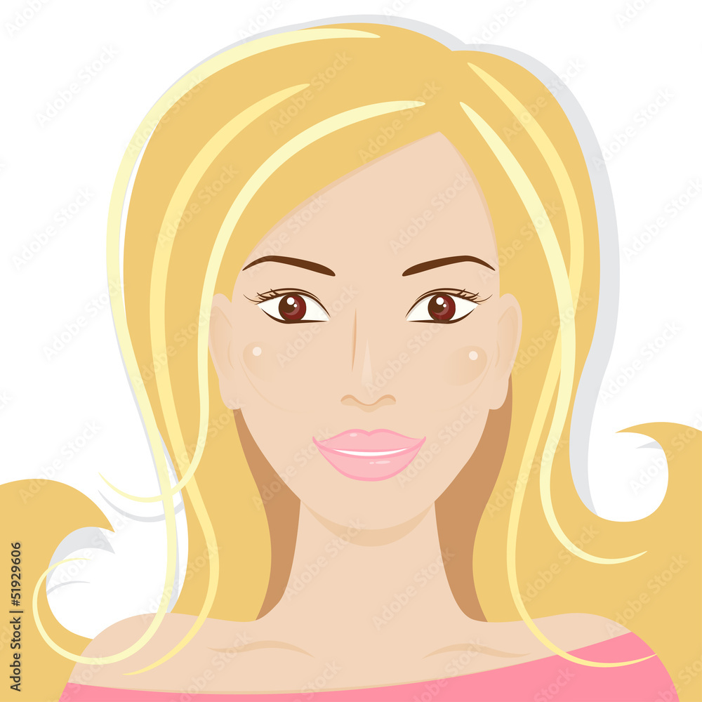 Beautiful woman's face with long blond hair on white background. Beautiful woman's face with long blond hair on white background.