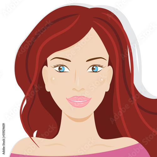 Beautiful woman s face with long red hair
