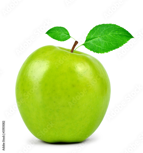 apple with green leaf isolated on white