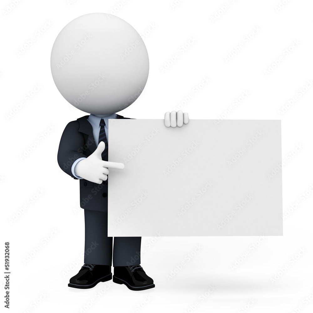 3d white people as business man standing near sign 3d white people as business man standing near sign