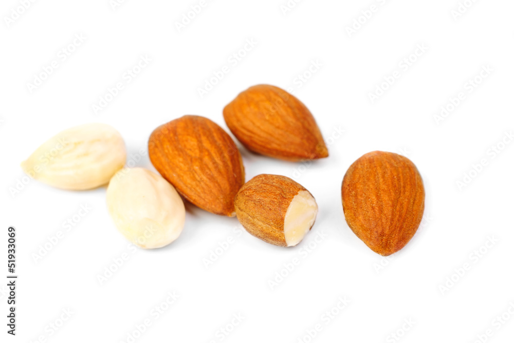 Dried almonds isolated on a white background Dried almonds isolated on a white background