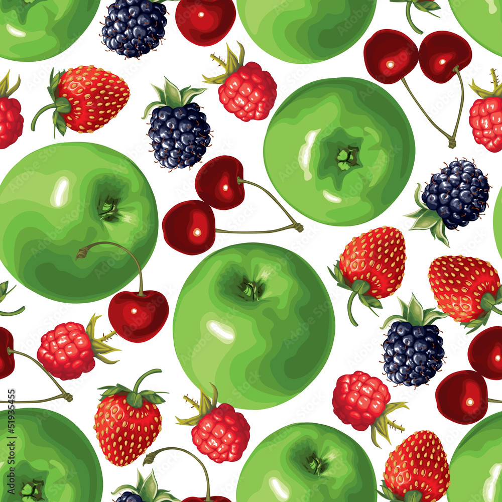 Green apple and berries seamless pattern Green apple and berries seamless pattern