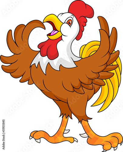 Funny rooster cartoon waving