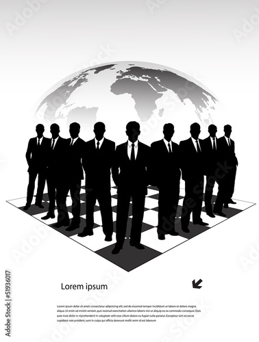 silhouettes of businessmen on a chessboard