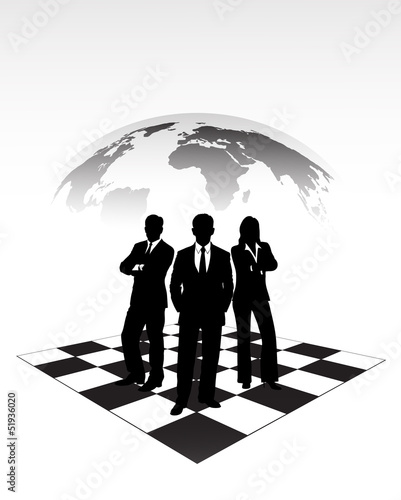 silhouettes of businessmen on a chessboard