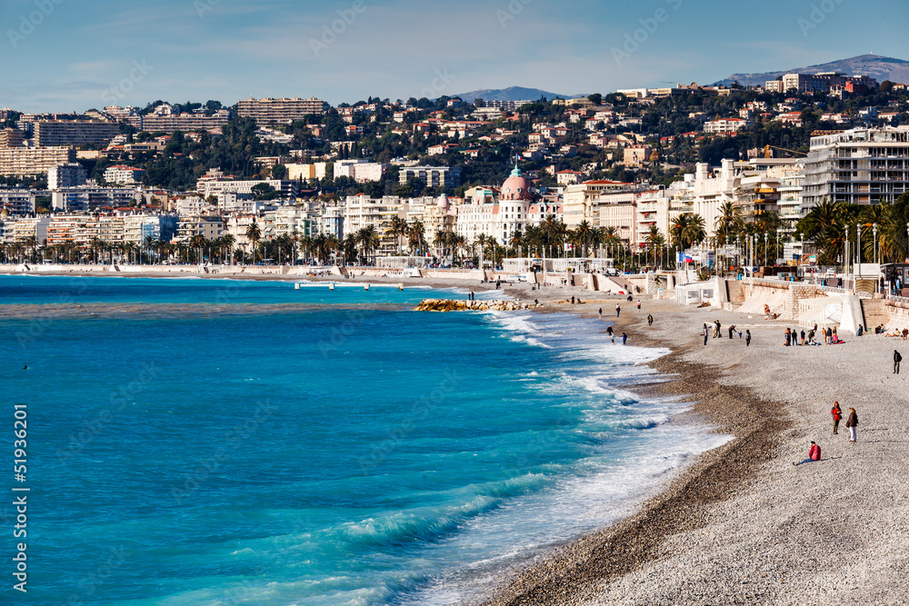 Promenade des Anglais and Beautiful Beach in Nice, French Rivier