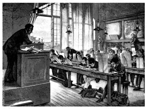 Slika na platnu School - École - Schuhle - 19th century