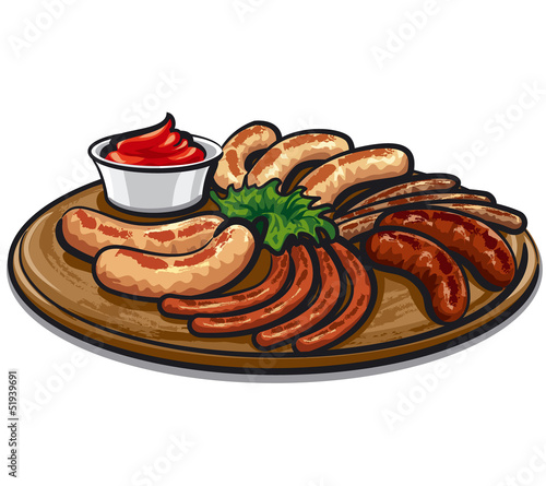 grilled sausages with sauce