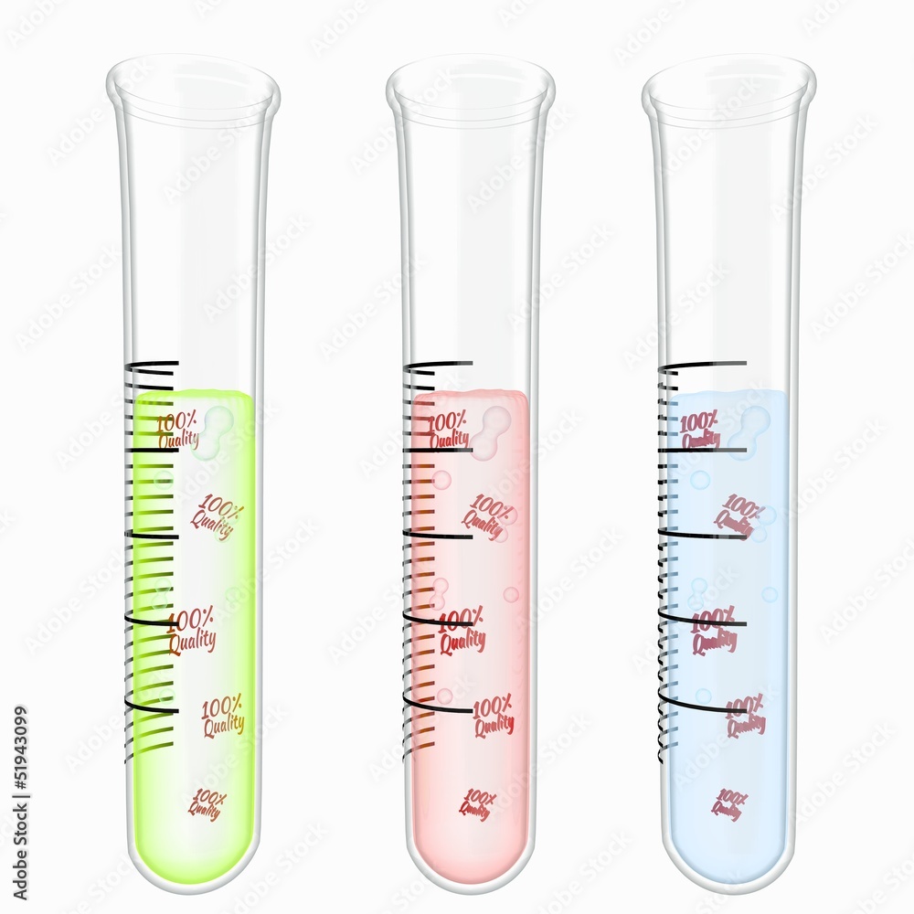 Illustration of a isolated quality icon particles in test glass Illustration of a isolated quality icon particles in test glass