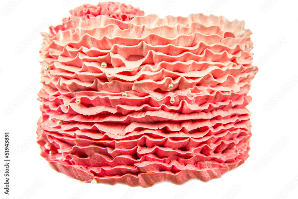 Chocolate mud cake decorated with pink ruffle pattern Chocolate mud cake decorated with pink ruffle pattern
