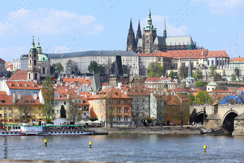 Spring Prague gothic Castle with Charles Bridge, Czech Republic