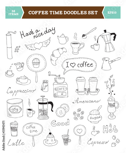 Coffee doodles vector elements