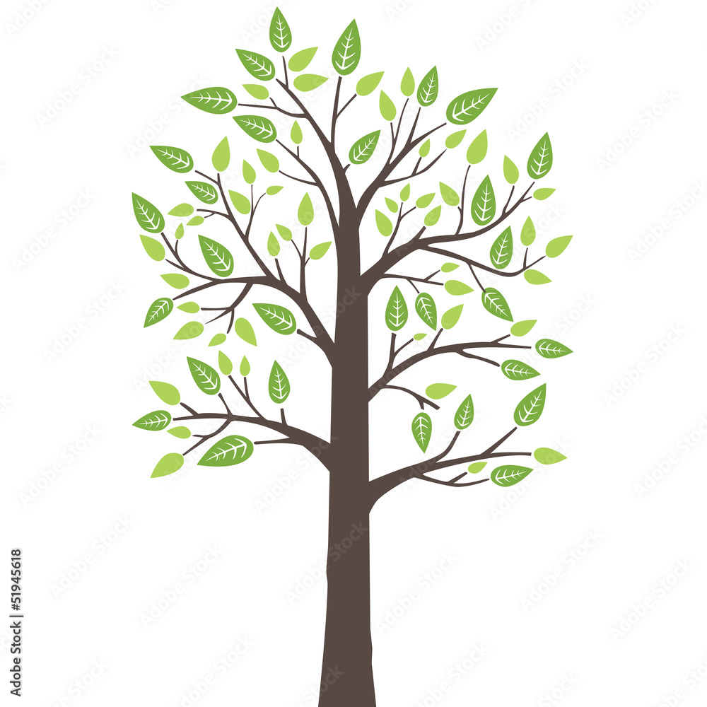 Stylized lone tree with fresh young leaves in spring Stylized lone tree with fresh young leaves in spring