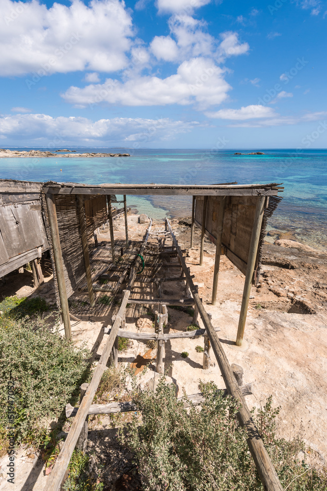 Es Pujols port in Formentera island boat railways Es Pujols port in Formentera island boat railways