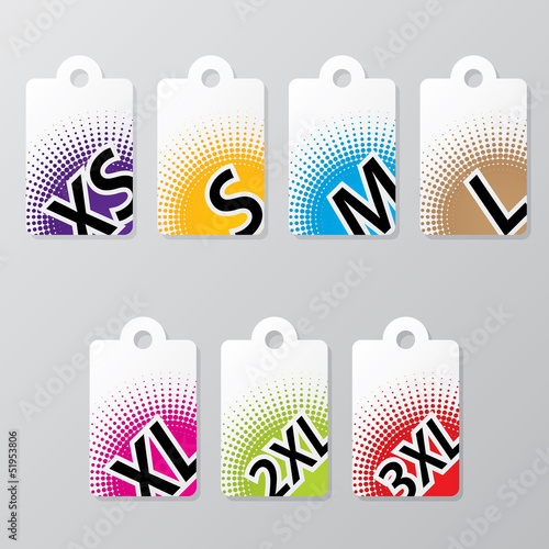 Labels with halftone showing cloth sizes