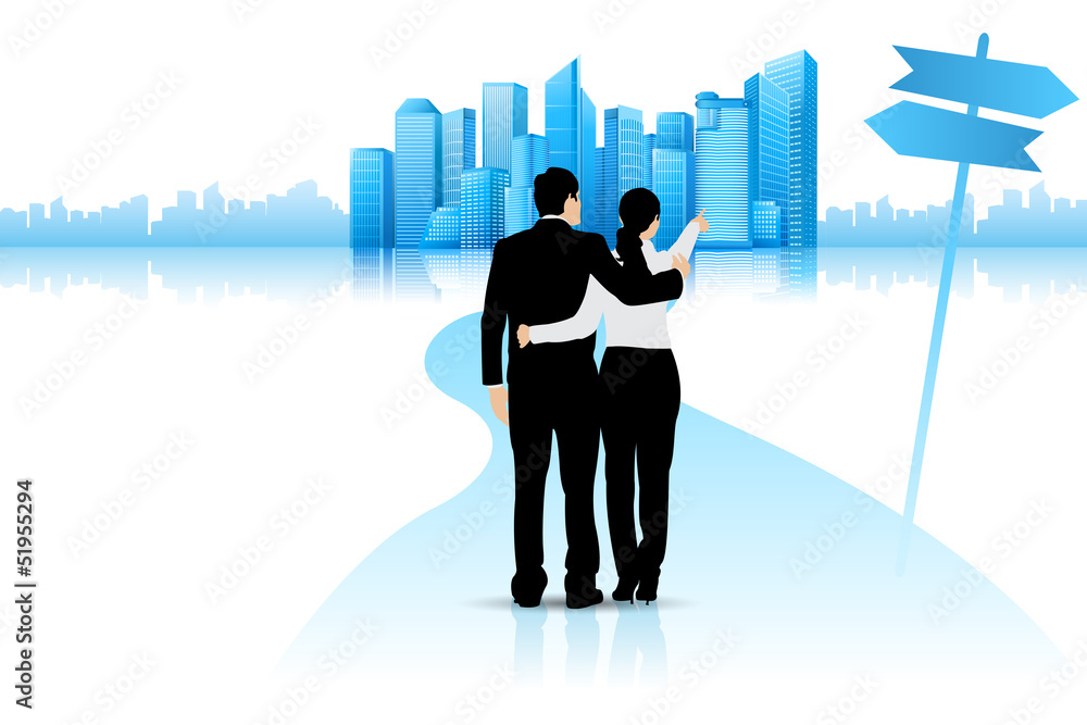 Obraz premium Couple pointing at Future