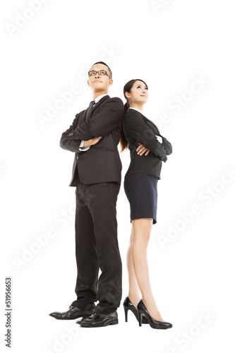 young businessman and businesswoman standing together