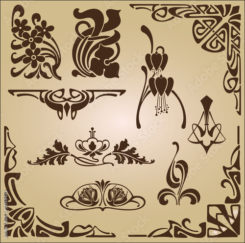 Design elements for decoration in the style of Art Nouveau.