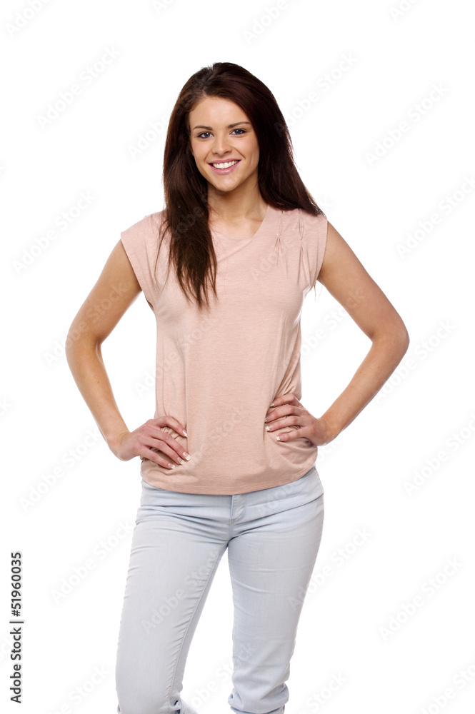 Obraz premium Brunette woman stood isolated on white