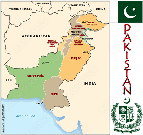 Pakistan Asia emblem map symbol administrative divisions