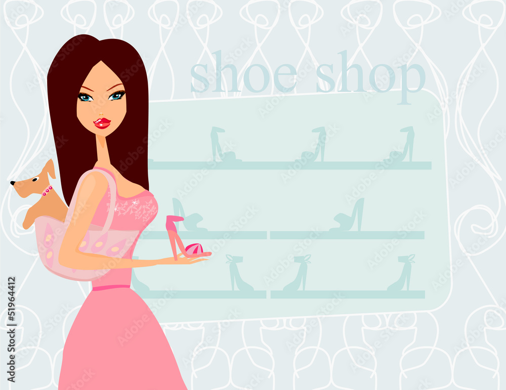 Fashion girl shopping in shoe shop Fashion girl shopping in shoe shop