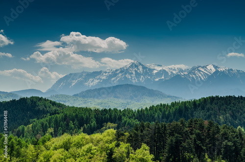 Mountains With Blue Sky And Forrest Scenery